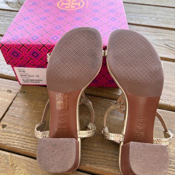 Tory Burch Miller Heeled Sandal in Spark Gold with box & dustbag - Picture 4 of 5